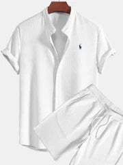 K&S's Men's Casual Loose Shirt & Short Set- casual loose short sleeved short four sided elastic set