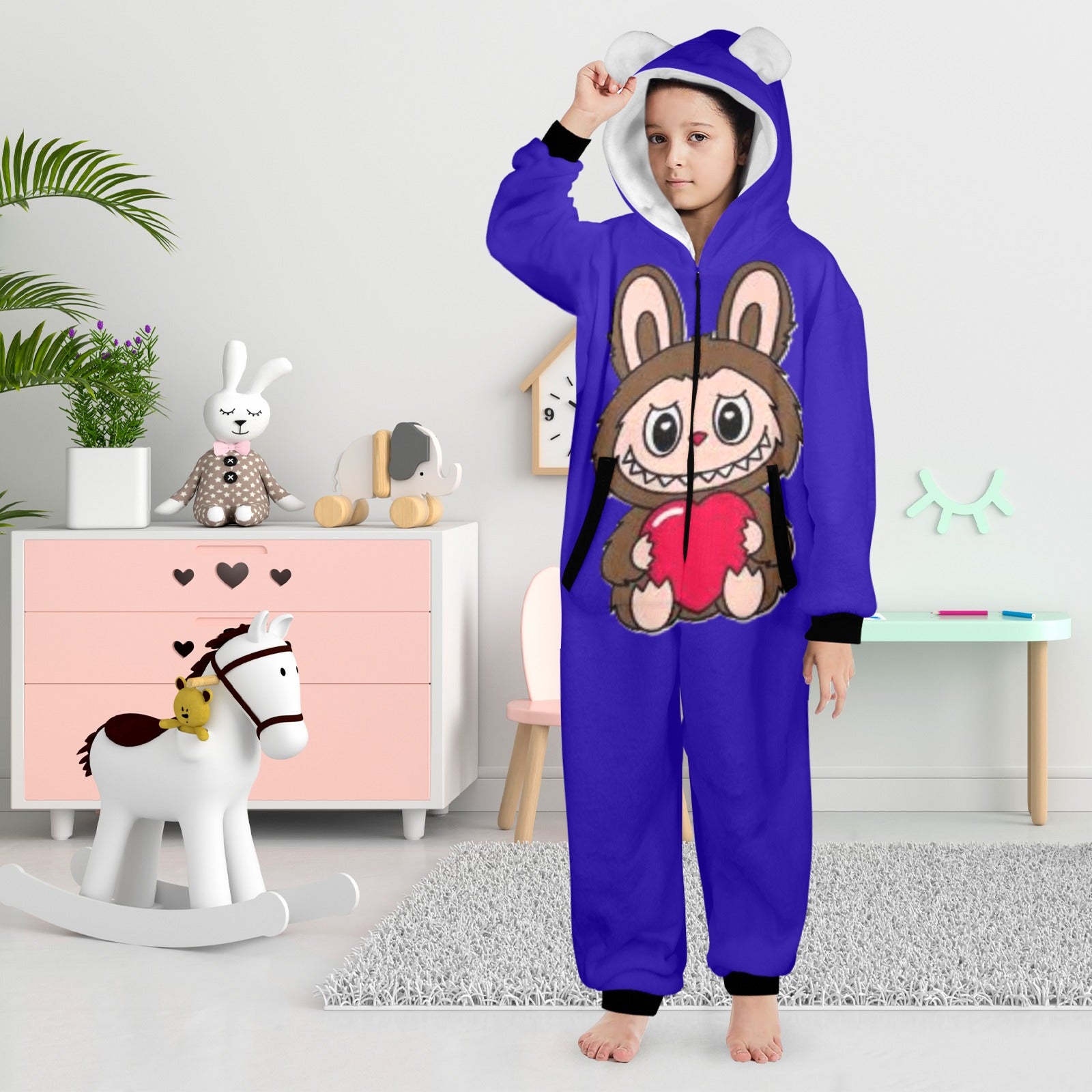 KSC's Exclusive Big Kids Onesie Labubu (8 to 15 Years) Blue Brown Labubu w/Heart