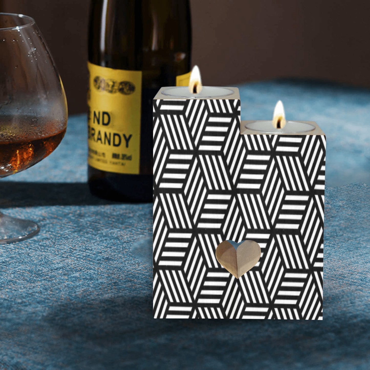 3D Geometric Square Candle Holder Wooden Candle Holder (Without Candle)