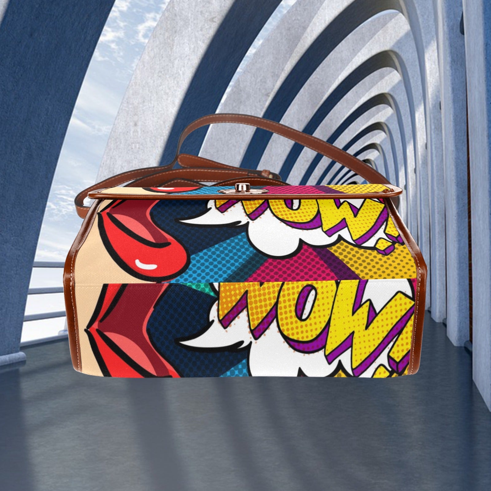 KSC's Custom Design's Waterproof Hand Bag-Brown Handle - 10 Options -Awesome Deal - Pop Art Designs, Polka Dots, Geometric Patterns
