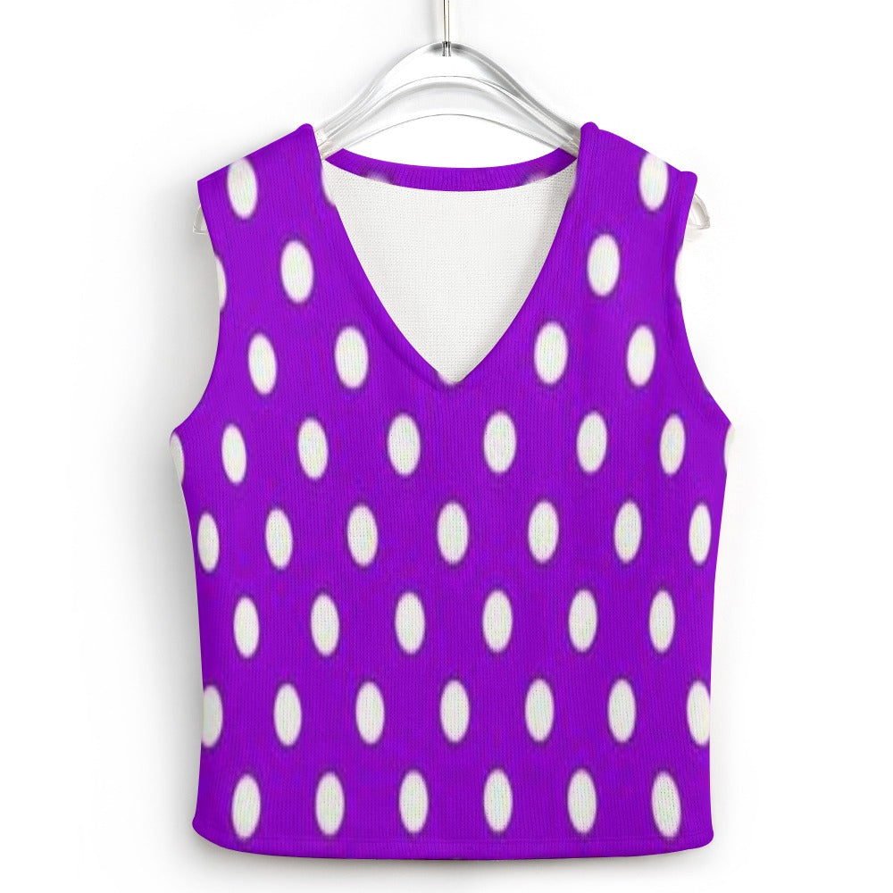 KSC's Exclusive Polka Dot Designs Women's Long Sleeve Button Knit Vest- 10 Options Inside