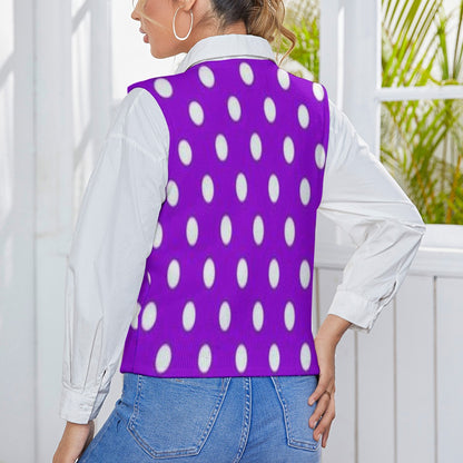 KSC's Exclusive Polka Dot Designs Women's Long Sleeve Button Knit Vest- 10 Options Inside