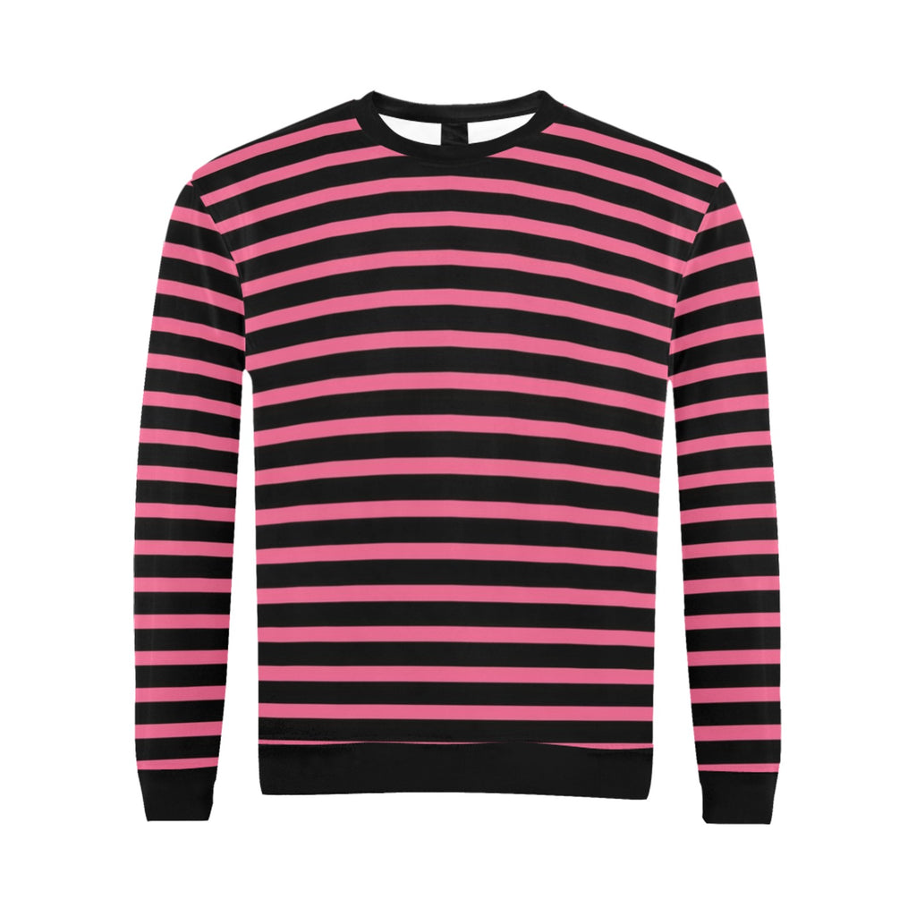 Black and Pink Striped Sweater - Men's Sweatshirts Men's Crew Neck Sweatshirt (Model H18)