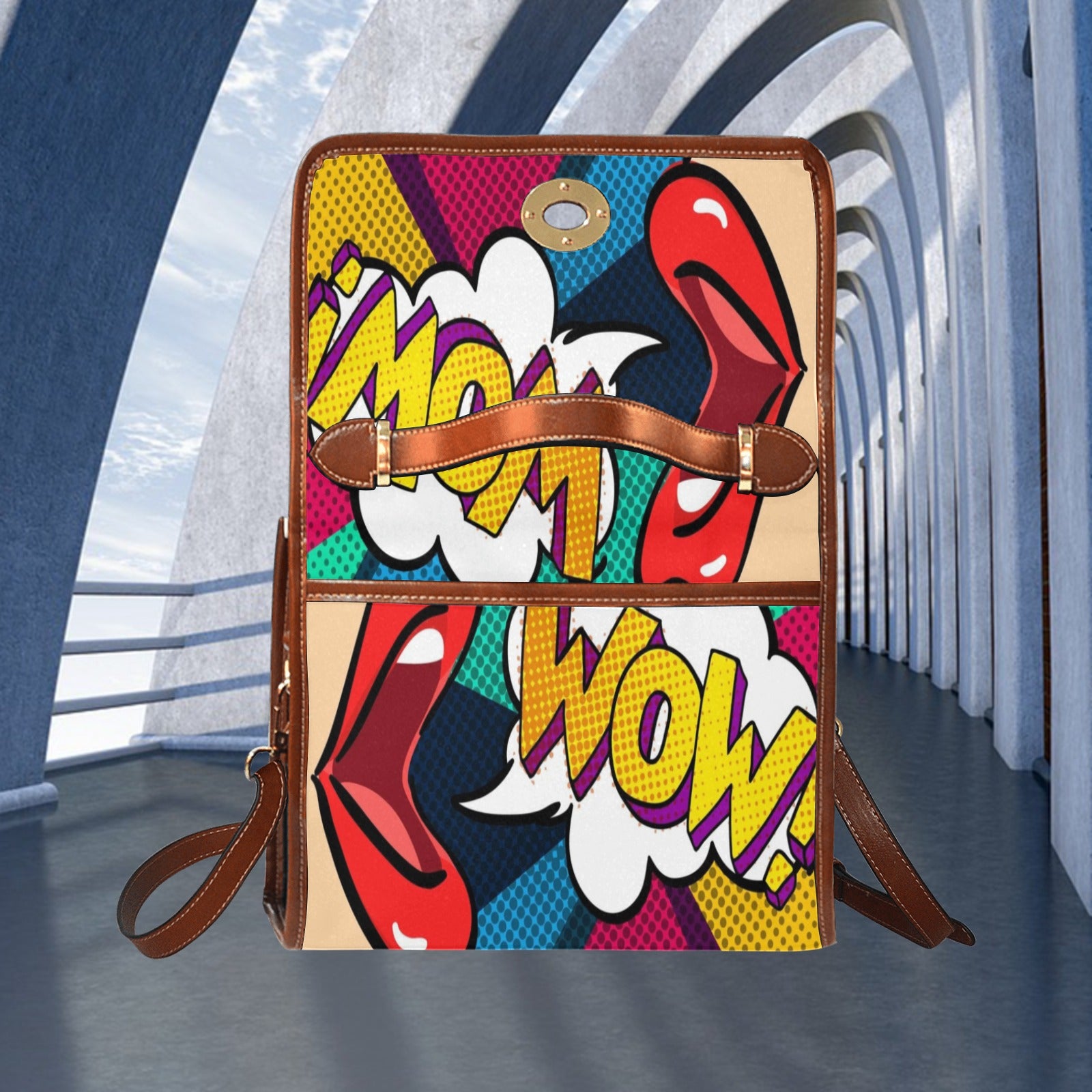 KSC's Custom Design's Waterproof Hand Bag-Brown Handle - 10 Options -Awesome Deal - Pop Art Designs, Polka Dots, Geometric Patterns
