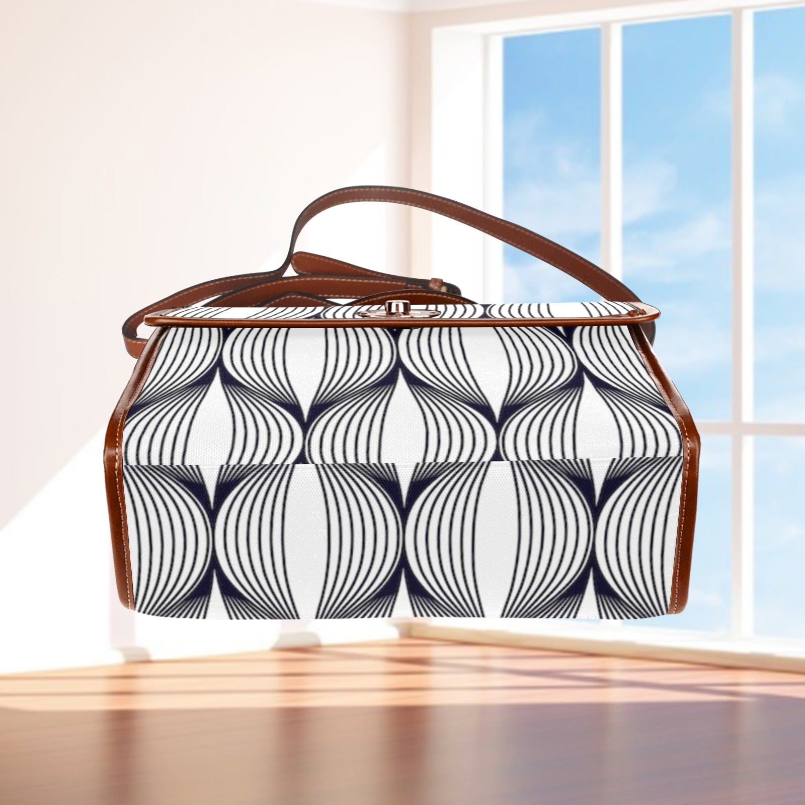 KSC's Custom Design's Waterproof Hand Bag-Brown Handle - 10 Options -Awesome Deal - Pop Art Designs, Polka Dots, Geometric Patterns