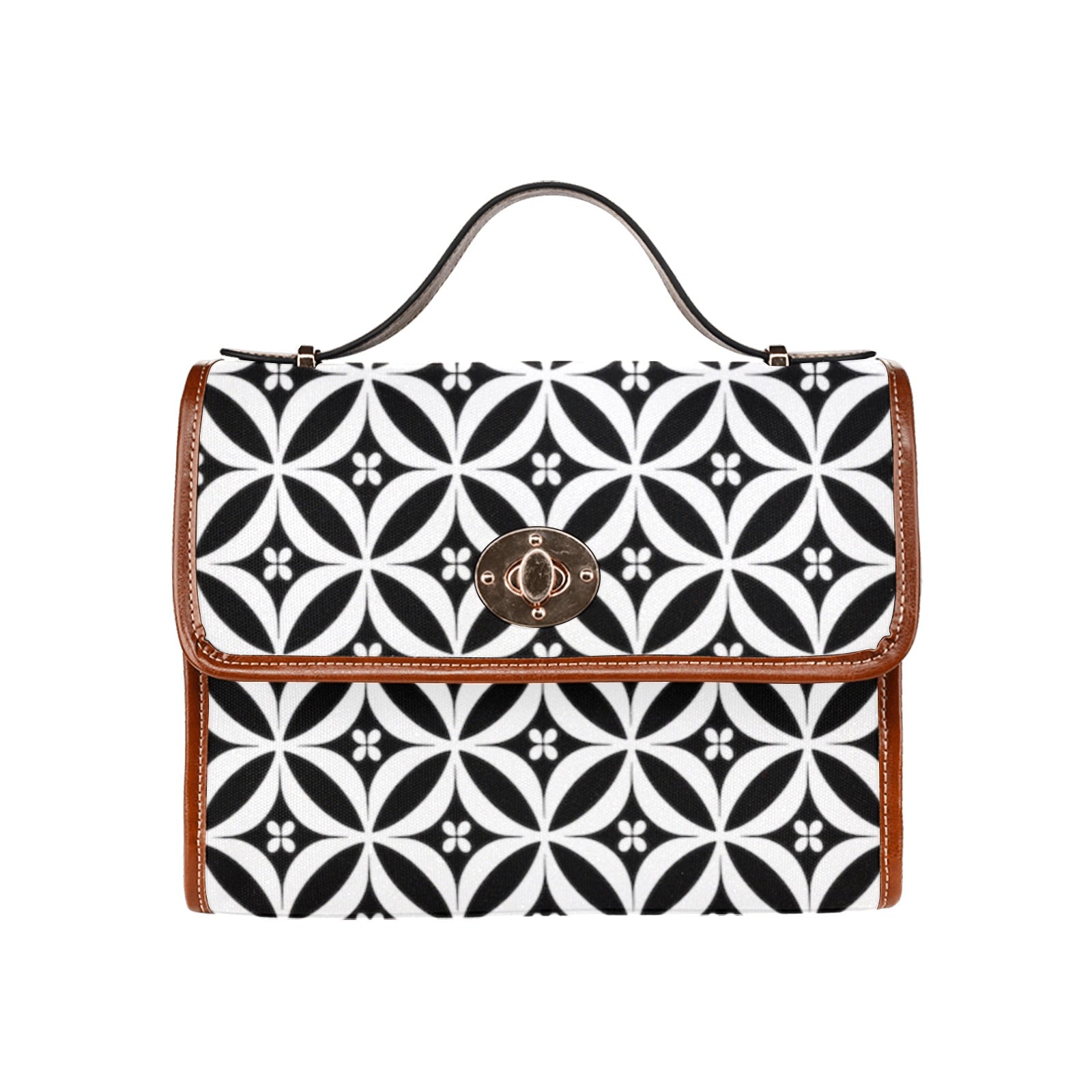 Shopksc.com Exclusive Black and White Floral Geometric Pattern Designs Handbag Fashion 