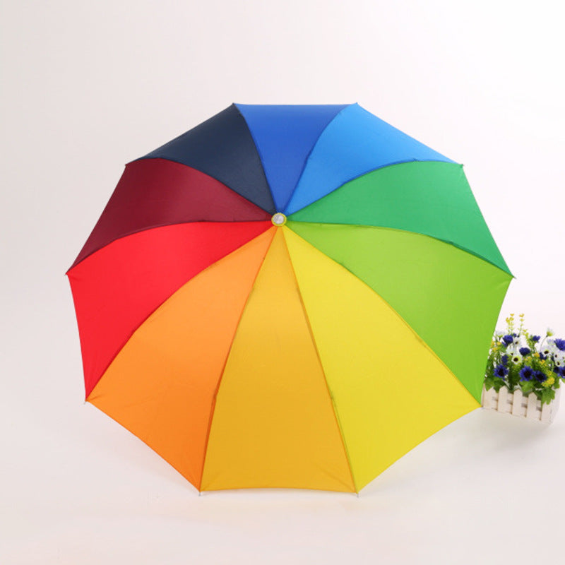 Factory Wholesale 22-inch 10-bone Insurance Class Hand-opened Inverted Pole Tri-fold Rainbow Umbrella Sunshade Rain Umbrella