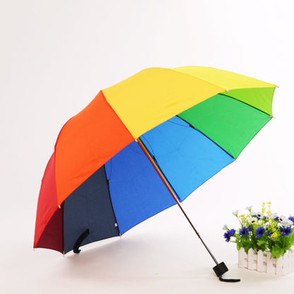Factory Wholesale 22-inch 10-bone Insurance Class Hand-opened Inverted Pole Tri-fold Rainbow Umbrella Sunshade Rain Umbrella
