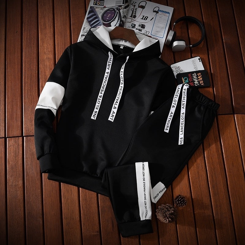 Men's hoodie thin long sleeve suit youth student sportswear male edition trend 2 sets a set