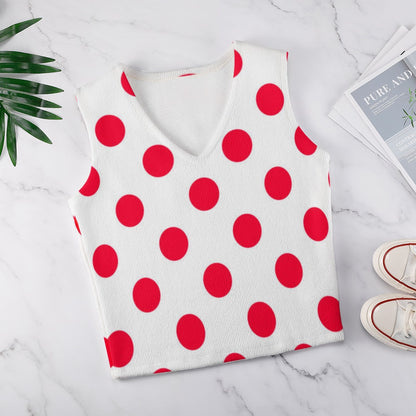 KSC's Exclusive Polka Dot Designs Women's Long Sleeve Button Knit Vest- 10 Options Inside
