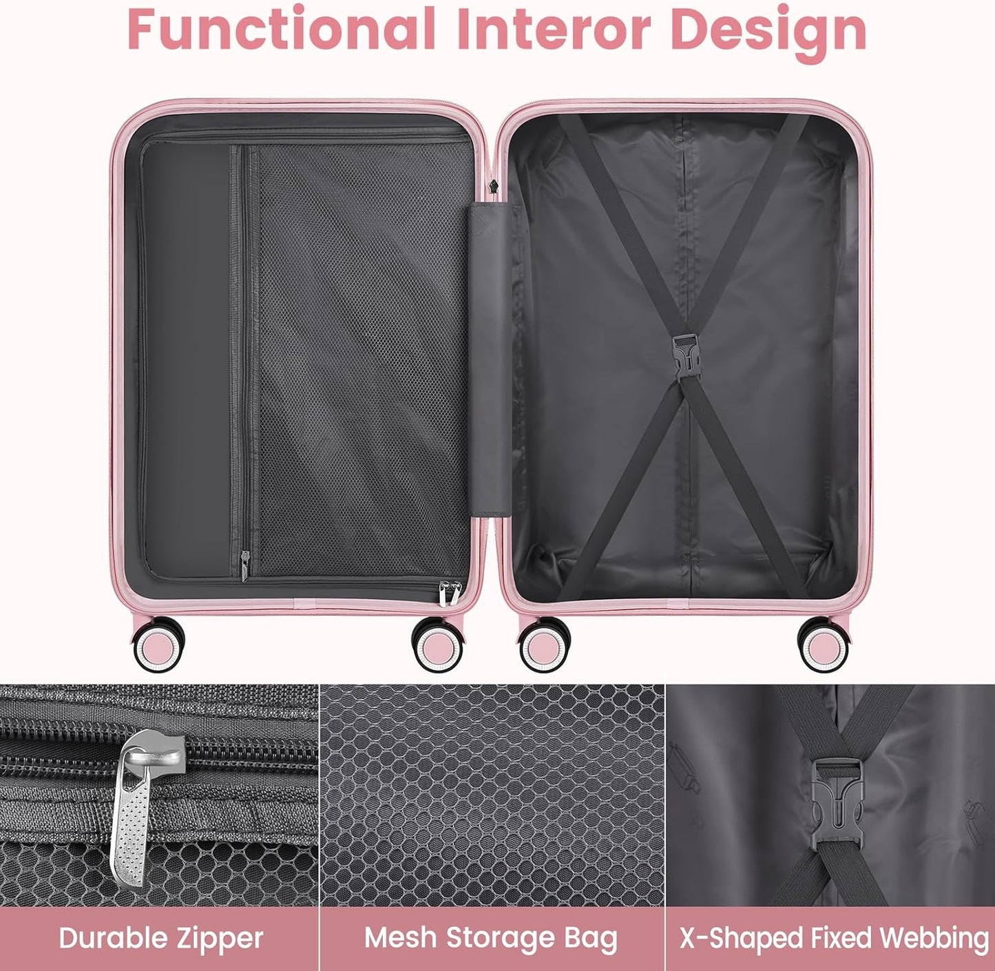 Luggage Sets with Spinner Wheels (20/24/28 Inch), PP+ABS Suitcase Sets