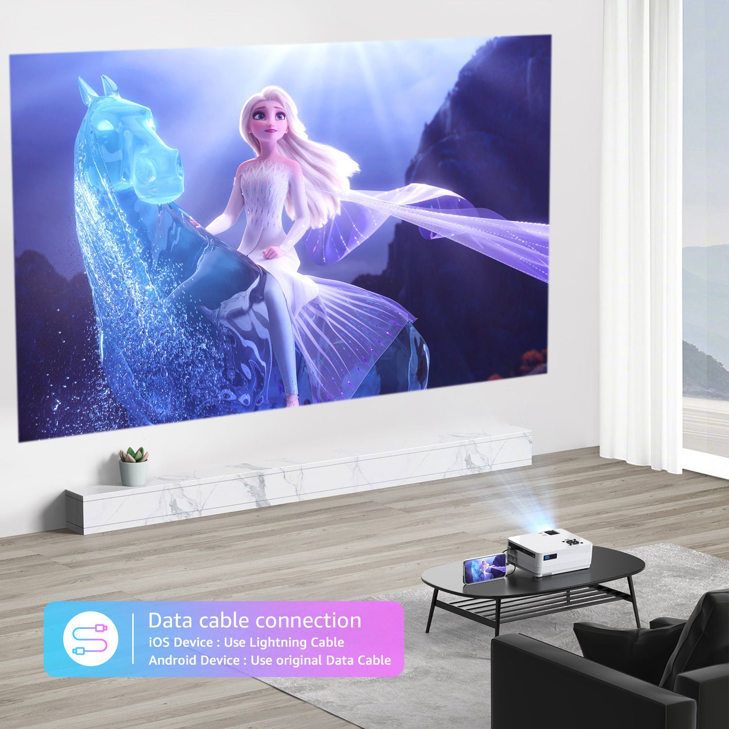 ULTIMATE MOVIE PROJECTOR- 1080P 5G WiFi Bluetooth Projector, 15000LM Full HD Movie Projector, 300, Display for Outdoor Movies Support 4k Home Theater, Compatible with iOS/Android/PC/XBox/PS4/TV