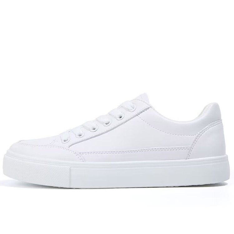 Shop KSC's Comfort Kicks Solid Color all white Women's New Leather Casual Shoes lace-up low top flat women's foot wear