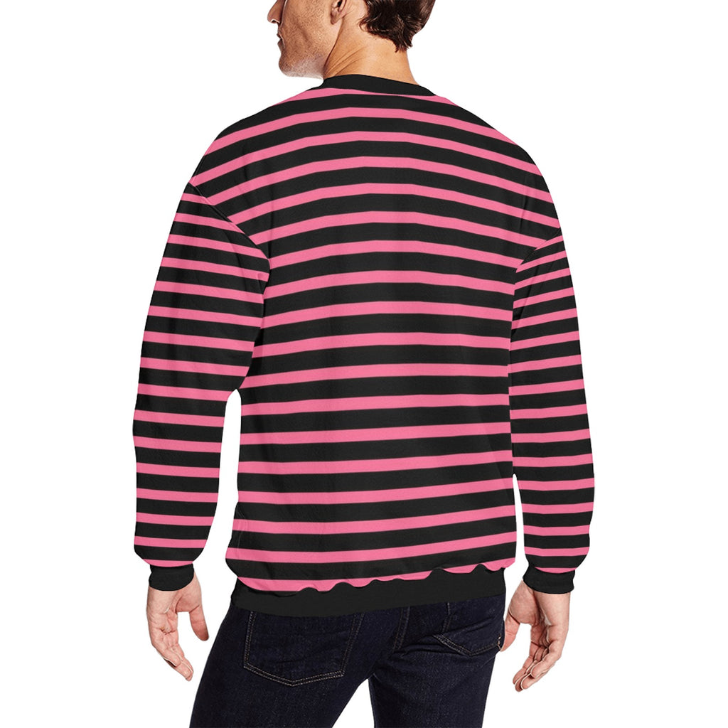 Black and Pink Striped Sweater - Men's Sweatshirts Men's Crew Neck Sweatshirt (Model H18)