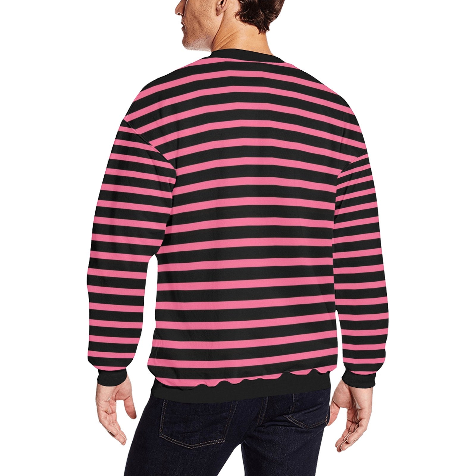 Black and Pink Striped Sweater - Men's Sweatshirts Men's Crew Neck Sweatshirt (Model H18)