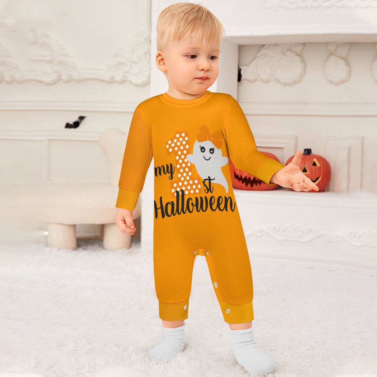 Baby My First Halloween Orange Onesie Romper Long Sleeve Baby Romper