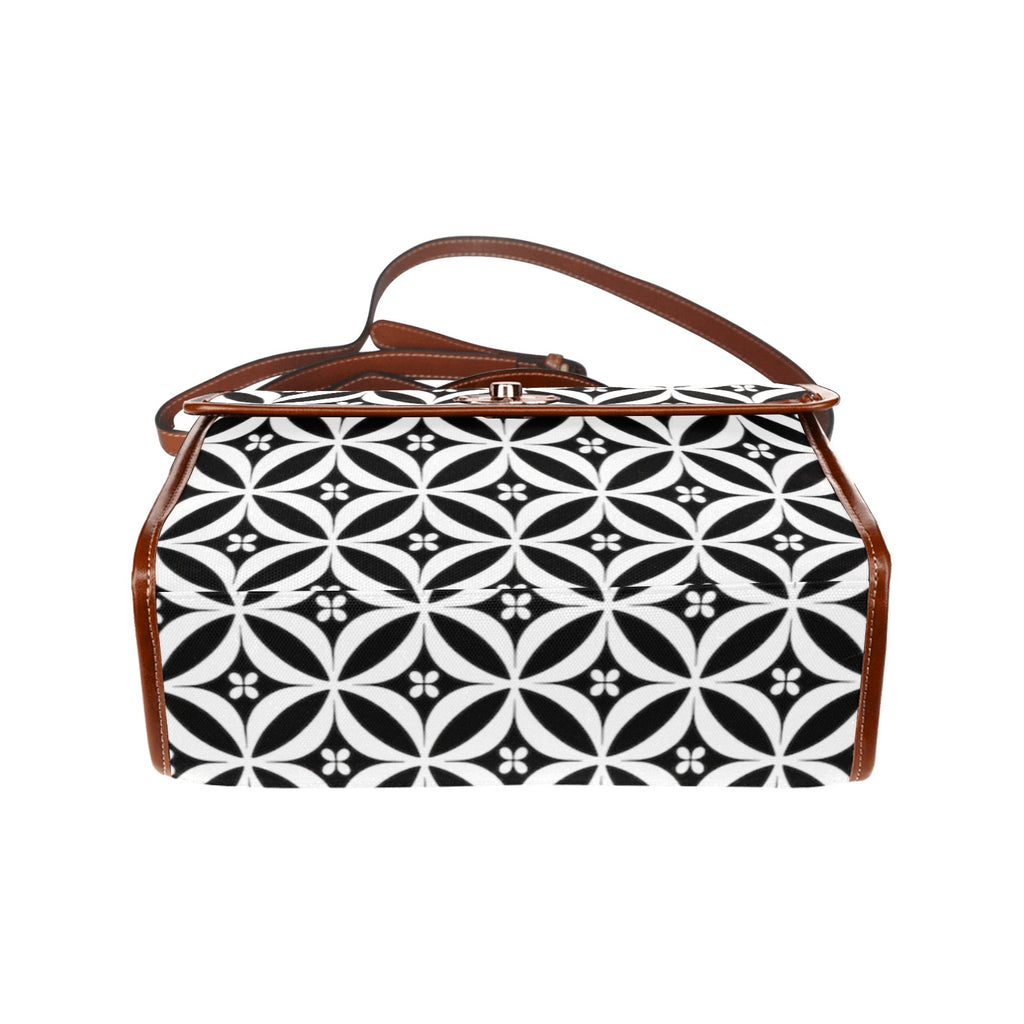 Shopksc.com Exclusive Black and White Floral Geometric Pattern Designs Handbag Fashion 