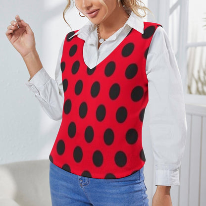 KSC's Exclusive Polka Dot Designs Women's Long Sleeve Button Knit Vest- 10 Options Inside