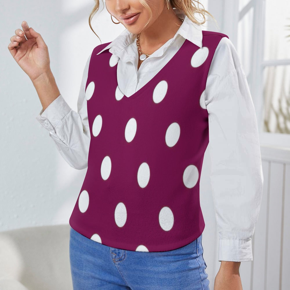 KSC's Exclusive Polka Dot Designs Women's Long Sleeve Button Knit Vest- 10 Options Inside