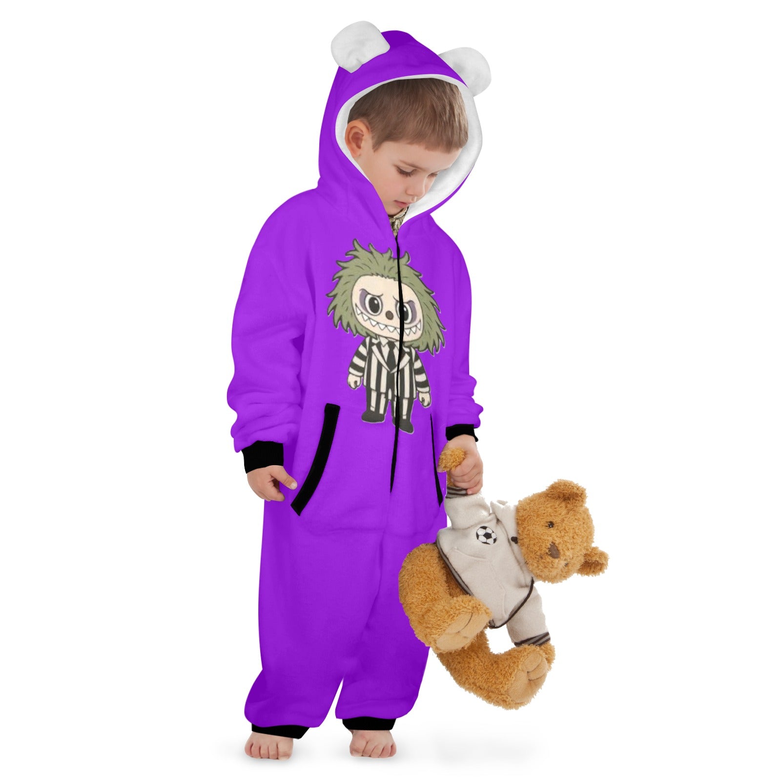 KSC's Halloween Purple Beetle J Labubu Little Kid Unisex Onesie (2 to 7 Years) Hooded Onesie Pajamas For Little Kids