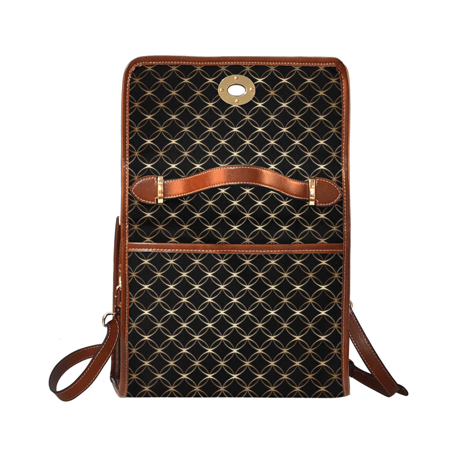 Shopksc.com Exclusive Black with Gold Ring Links Geometric Pattern Designs Handbag Fashion 