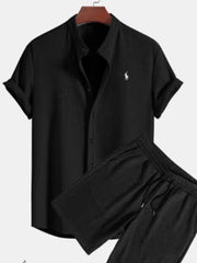 K&S's Men's Casual Loose Shirt & Short Set- casual loose short sleeved short four sided elastic set