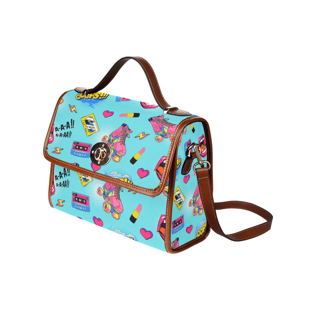 KSC's Custom Design's Waterproof Hand Bag-Brown Handle - 10 Options -Awesome Deal - Pop Art Designs, Polka Dots, Geometric Patterns