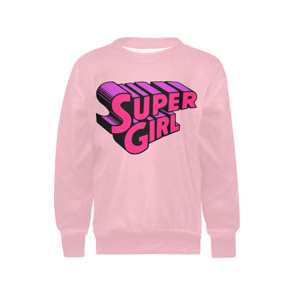 SUPER GIRL PRINT DESIGN YOUNG GIRL'S SWEATERS- Girls Super Girl Print Crew Neck Sweater