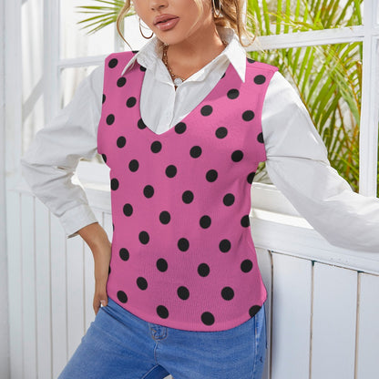 KSC's Exclusive Polka Dot Designs Women's Long Sleeve Button Knit Vest- 10 Options Inside
