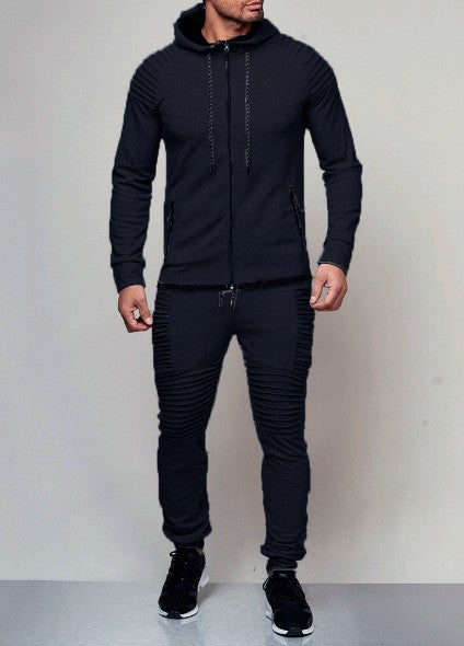 Stylish & Sporty Jogging Suit Men's Leisure sports long sleeve suit pure color Cardigan Hoodie Pants two pieces -Track Suit