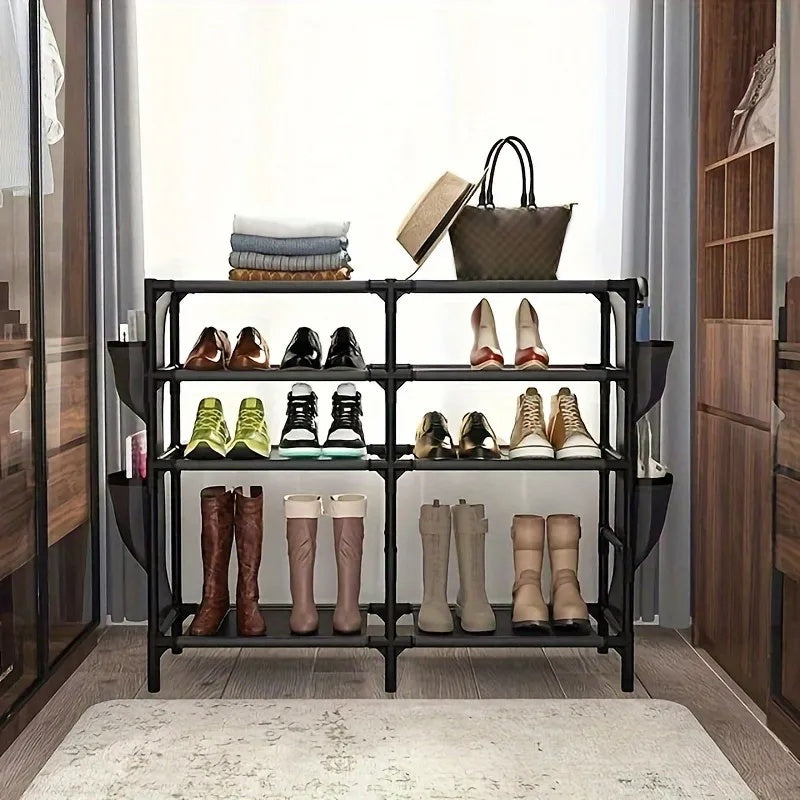 Shoe Rack With Pockets, 5-Tier Shoe Boots Organizer Freestanding Shoe
