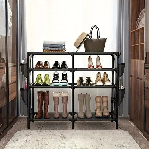 Shoe Rack With Pockets, 5-Tier Shoe Boots Organizer Freestanding Shoe