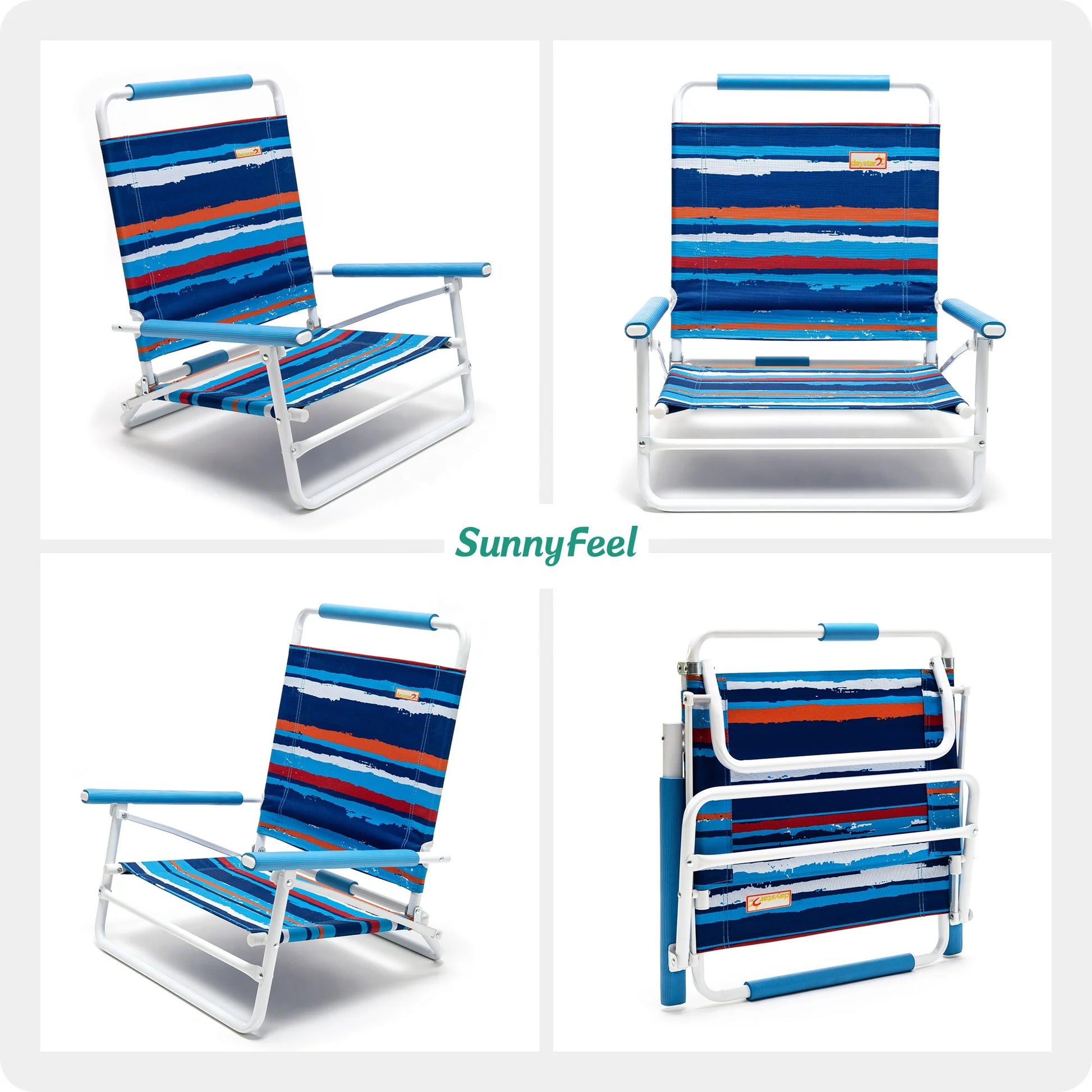 SunnyFeel Blue Strip Color Low Folding Beach Chair,1 Position Lightweight and Portable Outdoor Camping Chair Heavy Duty 300 LBS