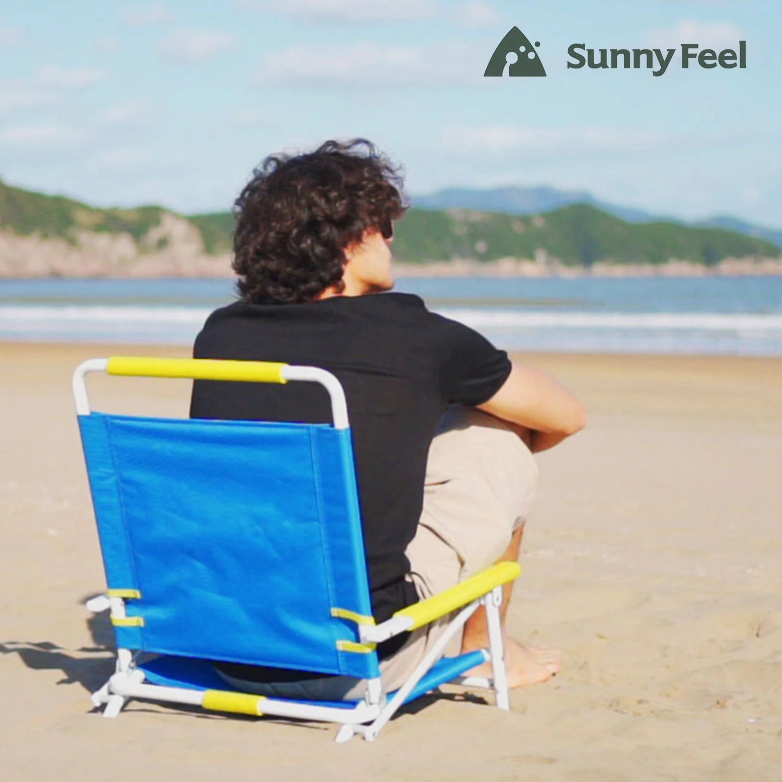 SunnyFeel Blue Color Low Folding Beach Chair,1 Position Lightweight and Portable Outdoor Camping Chair Heavy Duty 300 LBS