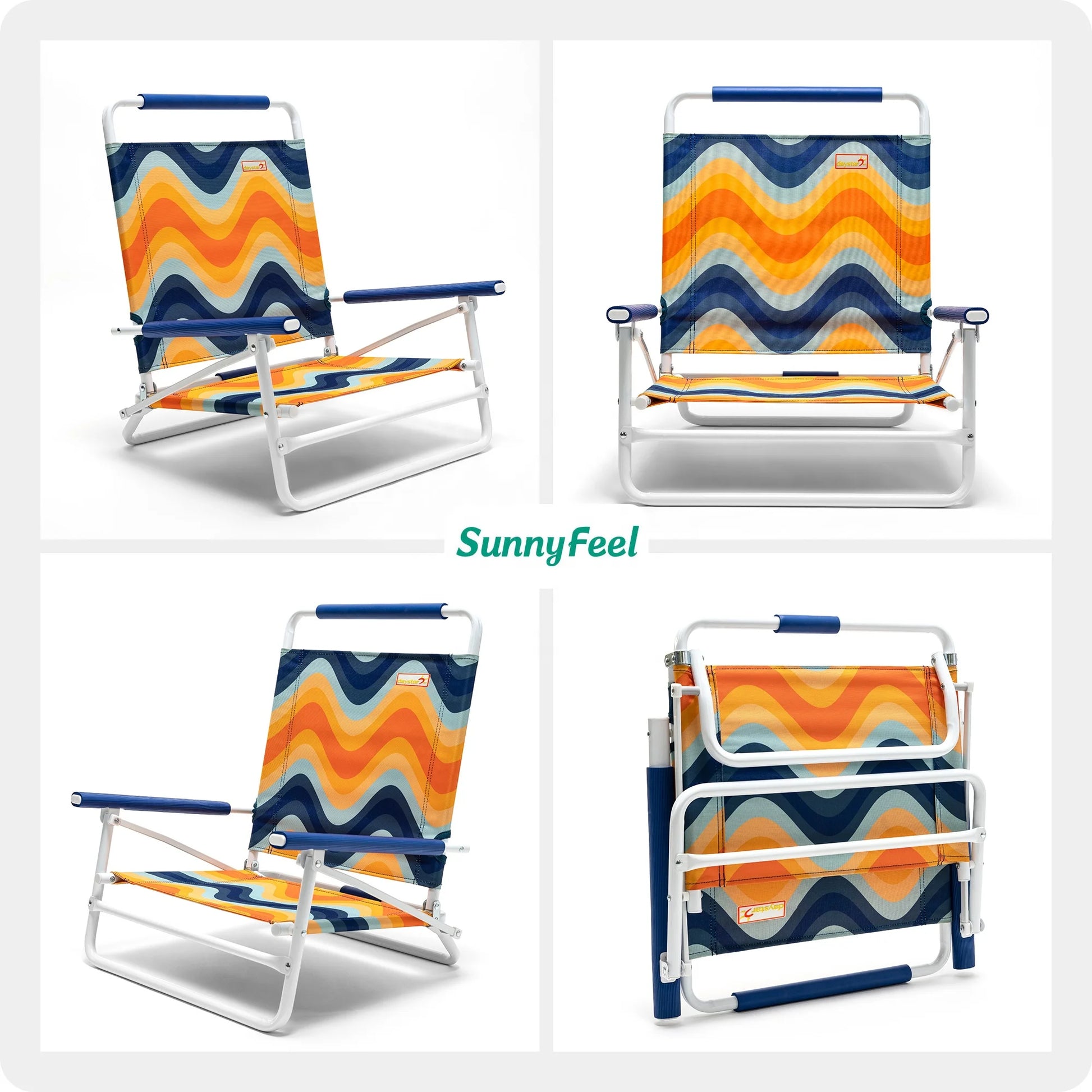 SunnyFeel Orange Wave Color Low Folding Beach Chair,1 Position Lightweight and Portable Outdoor Camping Chair Heavy Duty 300 LBS