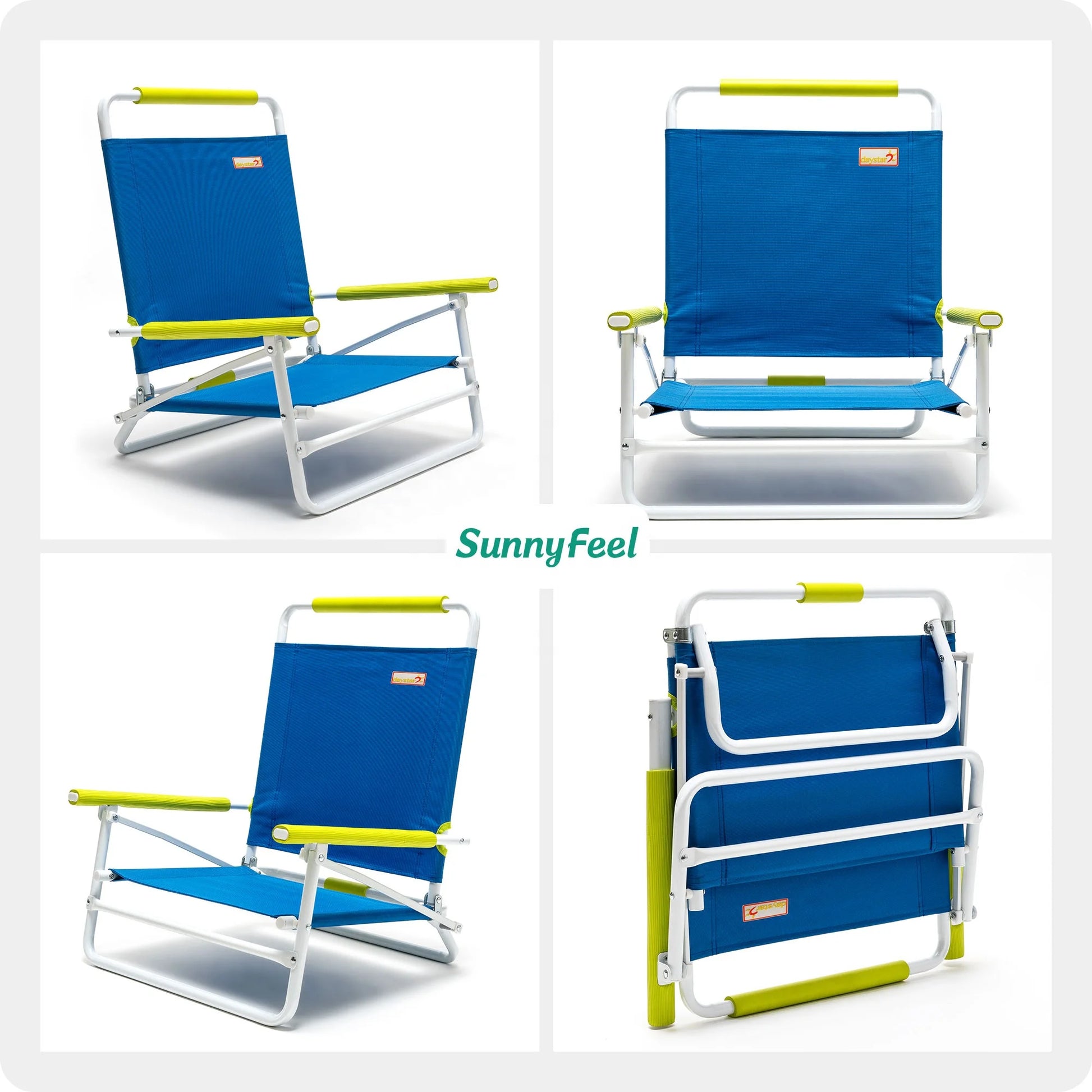 SunnyFeel Blue Color Low Folding Beach Chair,1 Position Lightweight and Portable Outdoor Camping Chair Heavy Duty 300 LBS