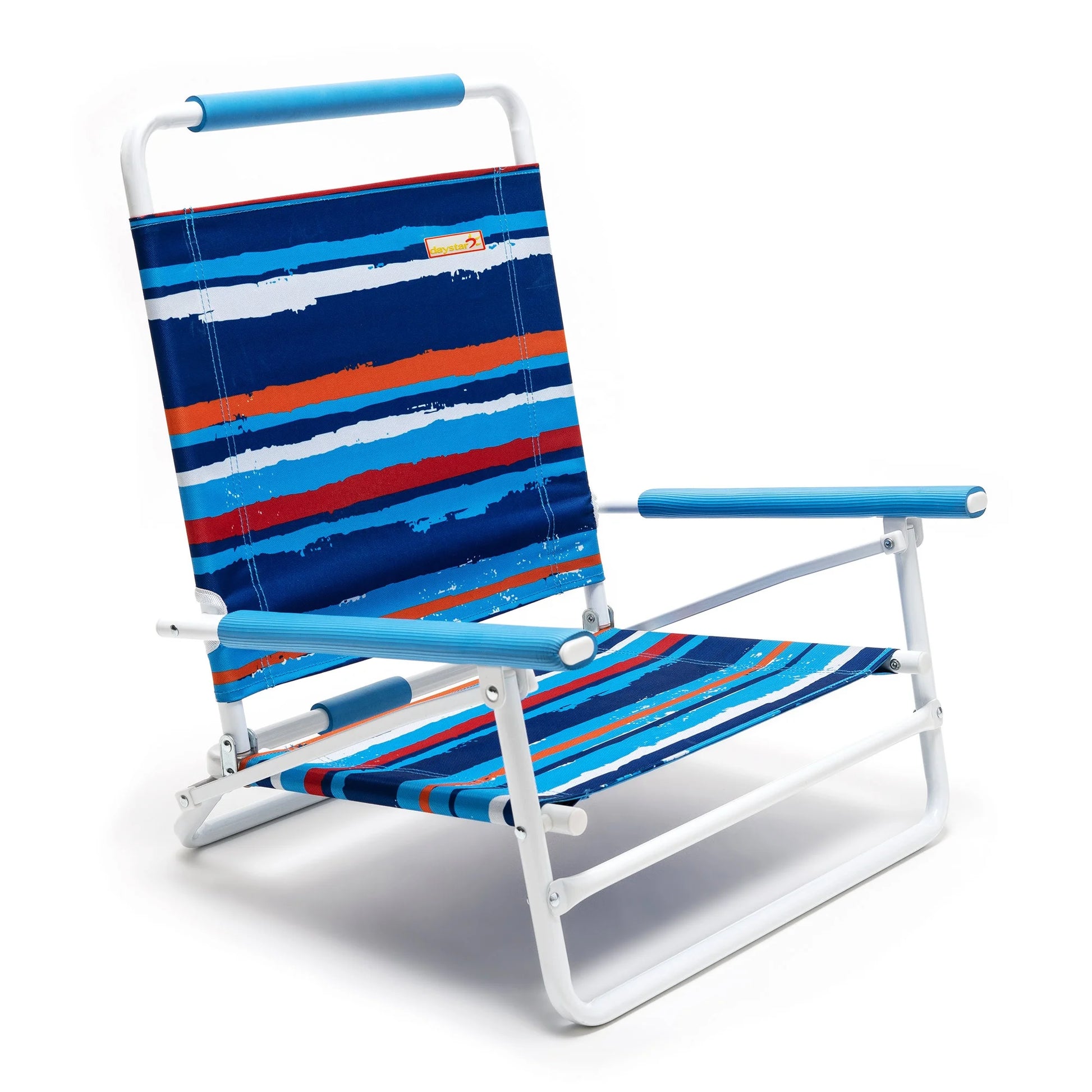 SunnyFeel Blue Strip Color Low Folding Beach Chair,1 Position Lightweight and Portable Outdoor Camping Chair Heavy Duty 300 LBS