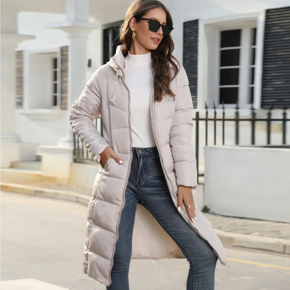 Winter hooded women's cotton coat women's mid-length slim cotton jacket warm down cotton jacket women's clothing coat