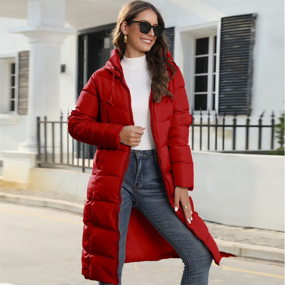 Winter hooded women's cotton coat women's mid-length slim cotton jacket warm down cotton jacket women's clothing coat