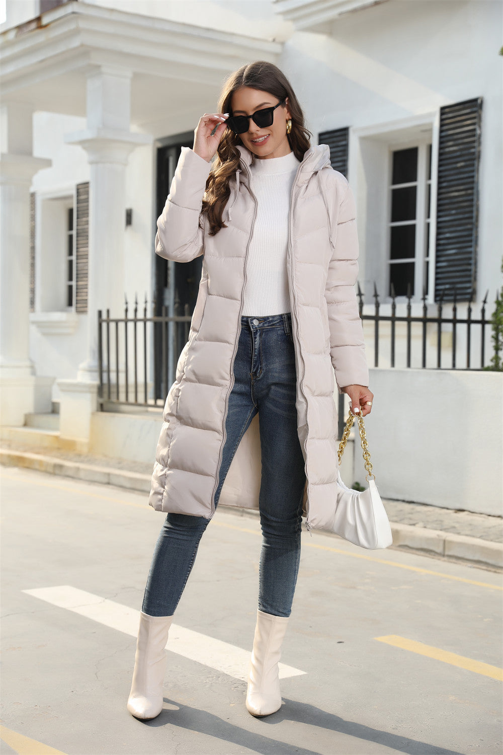 Winter hooded women's cotton coat women's mid-length slim cotton jacket warm down cotton jacket women's clothing coat