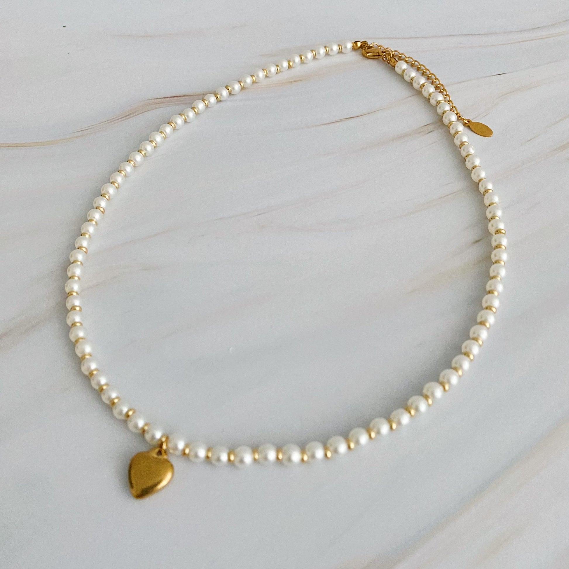 Beautiful Pearl And Gold Bauble Heart Necklace