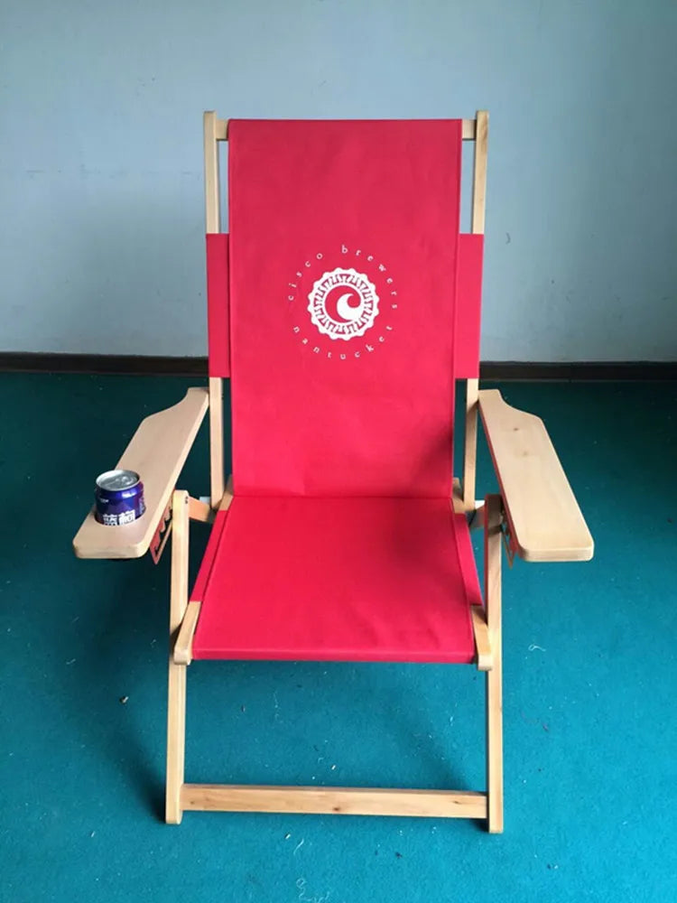 Modern Design Reclining Wooden Deck Chair Portable Adjustable for Outdoor Beach Use Light Weight Fabric Foldable for Park Use