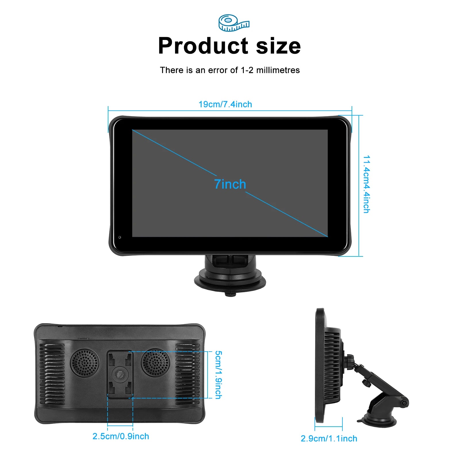 Podofo Portable Carplay/Android Auto 7 Inch HD Screen Car Monitor AirPlay Android Cast BT Music FM Transmitter Dropshipping