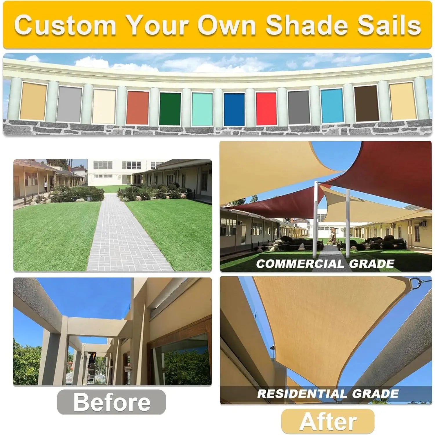 Sun Shade Sail Sand Rectangle UV Block Canopy Awning Shelter Fabric Cloth for Outdoor Patio, Garden, Pool, and BBQ Areas