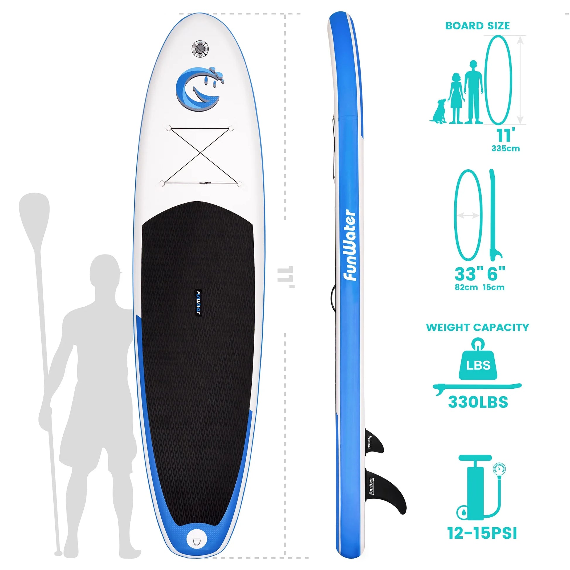 FUNWATER 11' sup Paddle Board Inflatable Stand up Cheap Surfboard Surf Board Isup Watersports