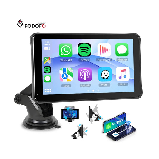 Podofo Portable Carplay/Android Auto 7 Inch HD Screen Car Monitor AirPlay Android Cast BT Music FM Transmitter Dropshipping
