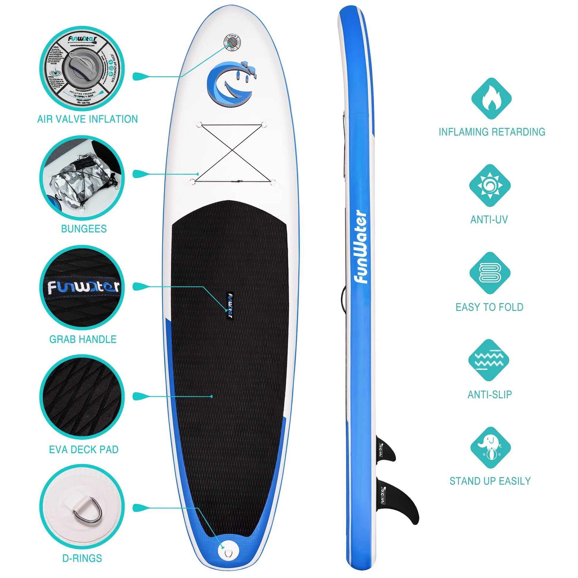 FUNWATER 11' sup Paddle Board Inflatable Stand up Cheap Surfboard Surf Board Isup Watersports