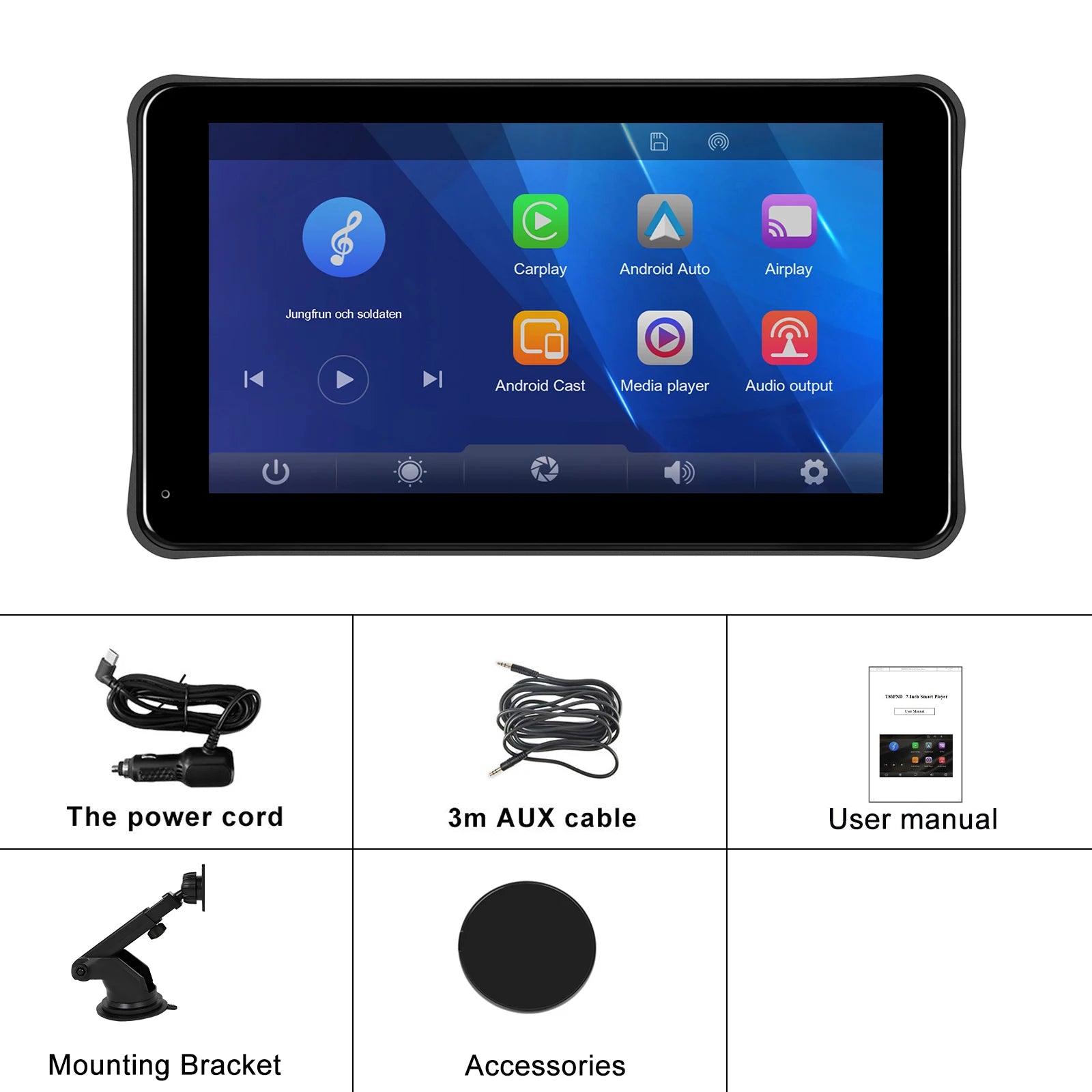 Podofo Portable Carplay/Android Auto 7 Inch HD Screen Car Monitor AirPlay Android Cast BT Music FM Transmitter Dropshipping