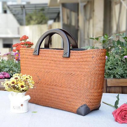 Custom Hand Made Large Summer Beach Women Weaving Woven Rattan Straw Shoulder Tote Bag Handbag With Inner Pouch for Lady