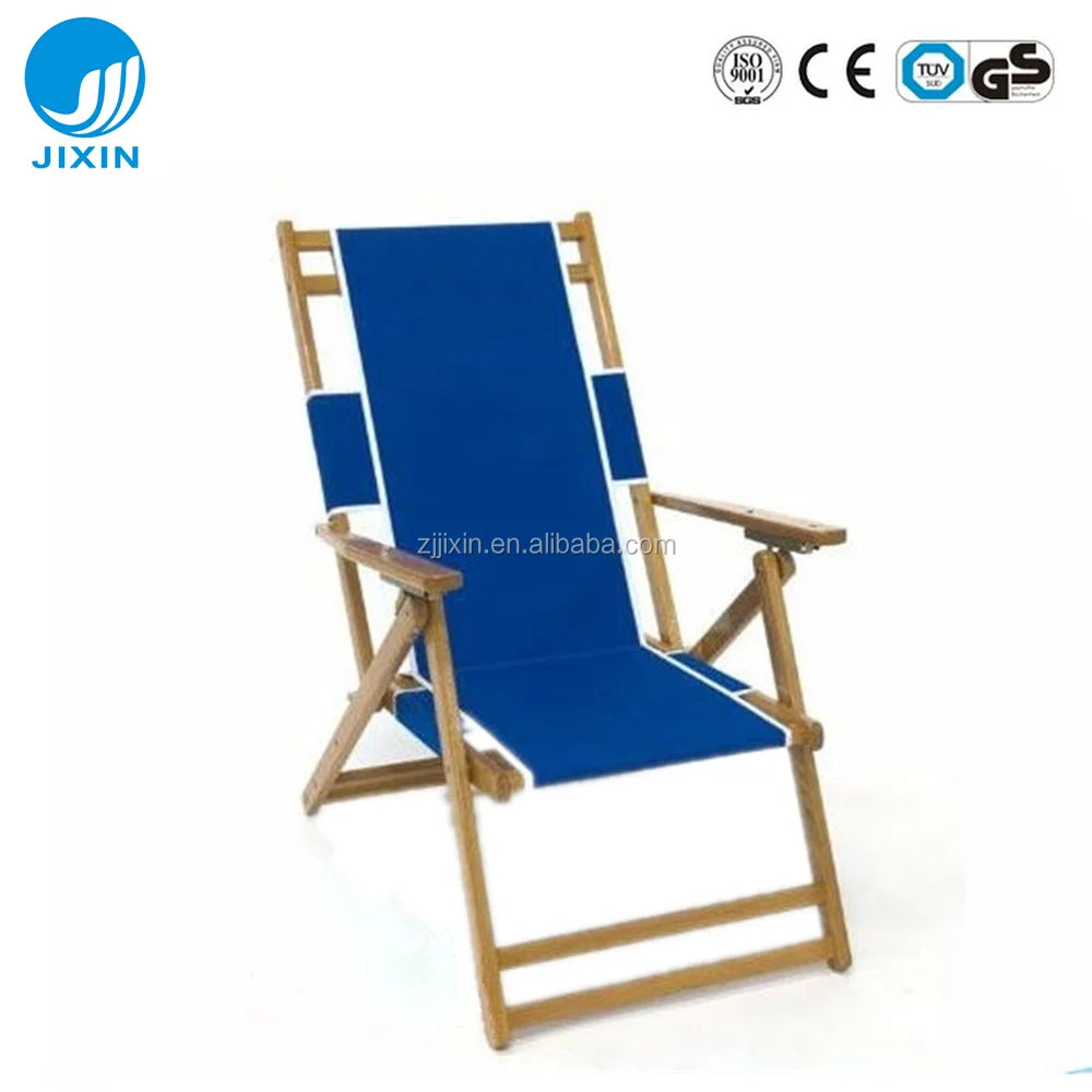 Modern Design Reclining Wooden Deck Chair Portable Adjustable for Outdoor Beach Use Light Weight Fabric Foldable for Park Use